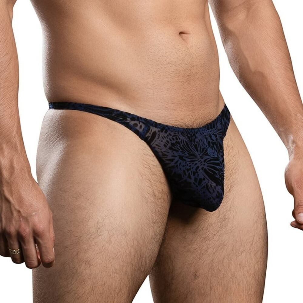 NEW Andrew Christian Underwear Nocturnal Mesh Thong Black Blue Size Medium